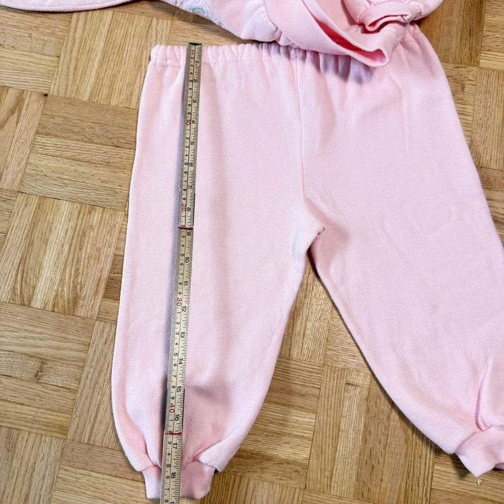 Vintage Crackerjack Pink Fleece Sweatshirt Pants Set 24M Bunny Train Embroidered - Picture 10 of 10